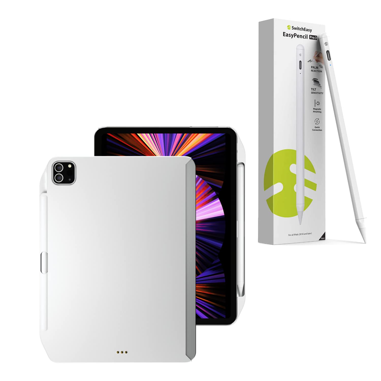 SWITCHEASYCoverBuddy White 2021-2022 iPad Pro 12.9" Case with EasyPencil Pro 3 Stylus Pencil for iPad