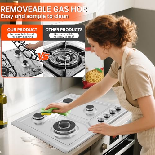 22″x20″ Built in Gas Cooktop 4 Burners Stainless Steel Stove with NG/LPG Conversion Kit Thermocouple Protection and Easy to Clean (20Wx22L)