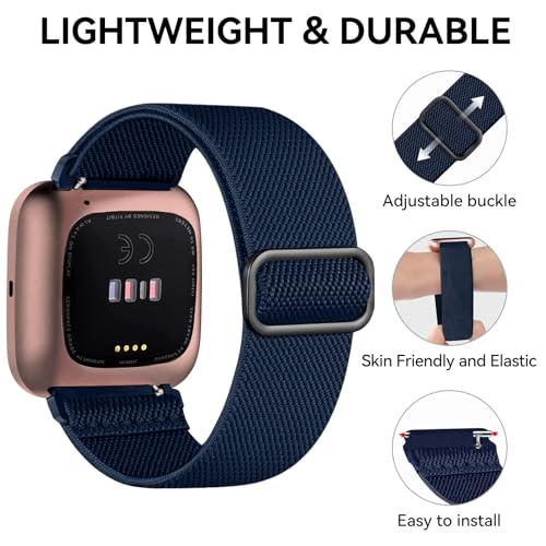 Chinber 5 Pack Bands Compatible with Fitbit Versa 2 Bands, Soft Adjustable Nylon Sport Band for Fitbit Versa Smart Watch Women Men