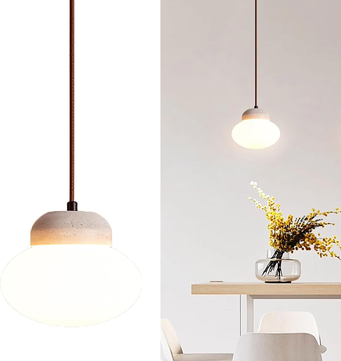 Japanese Style Pendant Light White Glass Lampshade Hanging Light 67in