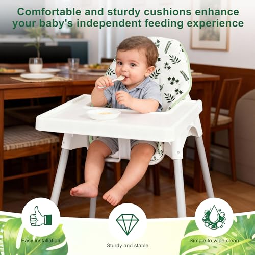 Image of for IKEA High Chair Cushion, with High Chair Pocket Pouch (Leaf) | For Antilop Cushion, For IKEA Antilop Highchair, Cotton Soft, Baby Sitting More Comfortable