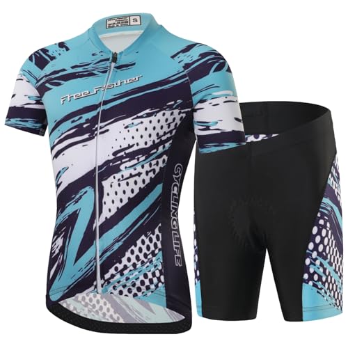 Amur Leopard Enfant Unisexe Ensemble de Maillot de Cyclisme Garçon Fille T-Shirt à Manches Courtes + Cuissard Shorts avec Coussin à Séchage Rapide,...