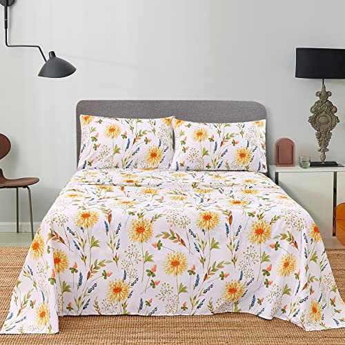 Image of JSD Boho Floral Printed Full Sheet Set Extra Deep Pocket | 4 Piece Soft Botanical Microfiber Sheets, OEKO-TEX Certified, Easy Care