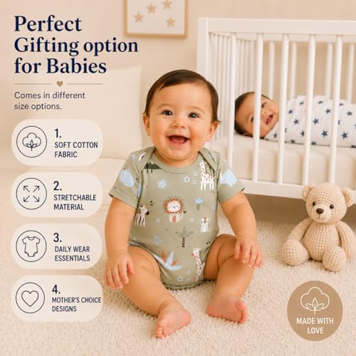 Image of First Kick BabySoft 100% Cotton Romper Set for Newborn Boys & Girls - Pack of 3 | Ultra Soft Breathable Half Sleeve Bodysuits