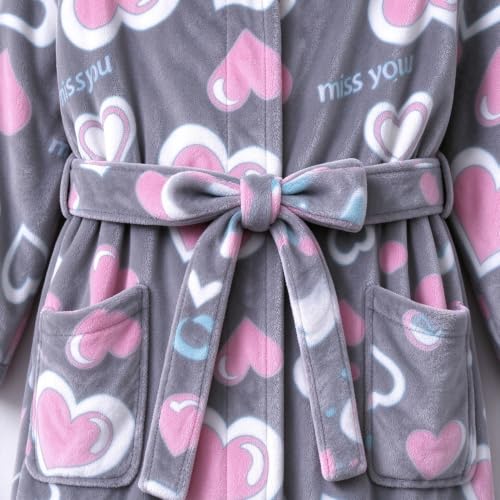 Image of Girls Soft Fleece Robes Plush Hooded Bathrobes Sleepwear for Kids 2-16 Years