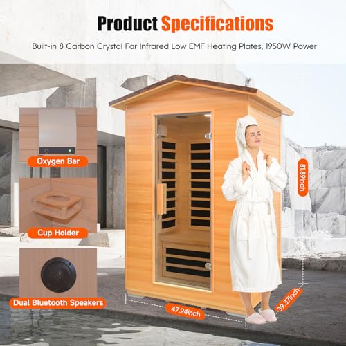 Image of Outdoor Sauna Far Infrared Saunas Dry Sauna Room 120V 20A Canadian Hemlock