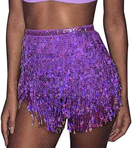 Mayelia Rave Skirt Fringe Skirt Sequin Tassel Skirt Belly Dance Hip Scarf Rave Outfit for Women and Girls
