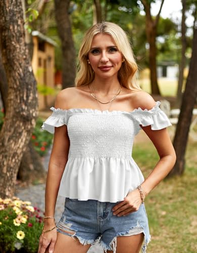 Clarisbelle Women's Summer Smocked Peplum Square Neck Ruffle Sleeveless Tank Top Shirt4