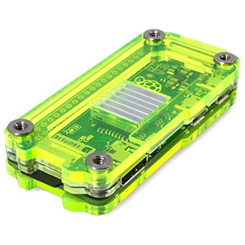 Zebra Zero Case for Raspberry Pi Zero & Zero Wireless - Laser Lime w Heatsinks Cover