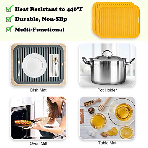 Image of Walfos Silicone Trivets Set - Heat Resistant Pot Holder, Non-Slip and Flexible, 2 Pcs Multi-Purpose Kitchen Table Mat, Prefect for Hot Dishes, Jar Opener, Spoon Holder, Oven Mitts(Orange)