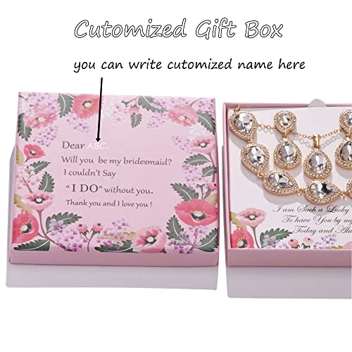 Will You Be My Bridesmaid Jewelry Set for Wedding of 4, 6, 8 - Silver, Gold, Rose Gold Bridesmaid Necklace, Earrings, Bracelet Set - Proposal Gifts3