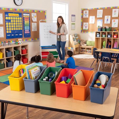 Image of Geetery Plastic Book Bins for Classroom, 12 Pcs, Earth Tones