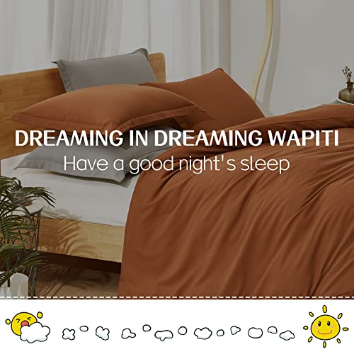 Dreaming Wapiti Duvet Cover King,Washed Microfiber Terracotta King Size Duvet Cover Set,Solid Color - Soft and Breathable with Zipper Closure & Corner Ties (Terracotta,King)