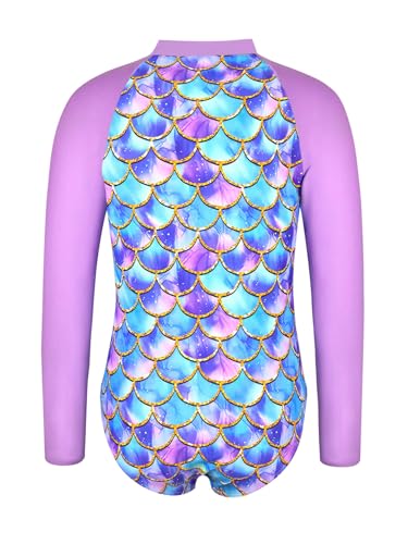 Kids Girls Mermaid Rashguard Shirts UPF 50+ Long Sleeve Zip Up One Piece Swimsuits2