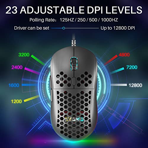 Dierya Gaming Mouse, 12800Dpi Optical Sensor, 6 Programmable Buttons, Customizable Rgb Black Honeycomb Mouse, Drag-Free Paracord Wired Mouse, Ergonomic Design Computer Mouse For Windows Pc Gamers #TOP1