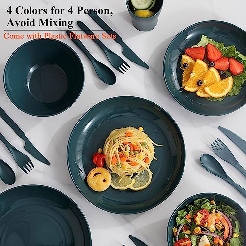 Evanda Plastic Dinnerware Set 28 Piece, Reusable Light Weight Mugs, Bowls, Dishes, Knives, Forks, Spoons for Camping Picnics and Everyday Use, Dishwasher Safe (Dark Green) - Image 5