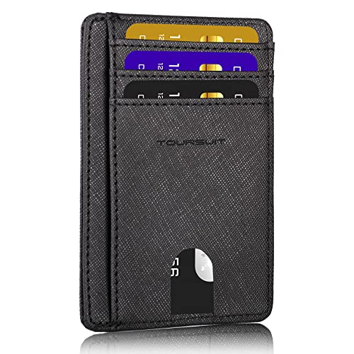 TOURSUIT Travel Minimalist Slim Front Pocket Wallet for Men Women, RFID Blocking Credit Card Holder Case (Cross Black)