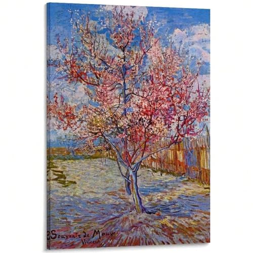 Art mural peinture à l'huile vintage Pêcher en fleurs : toile 30x45cm