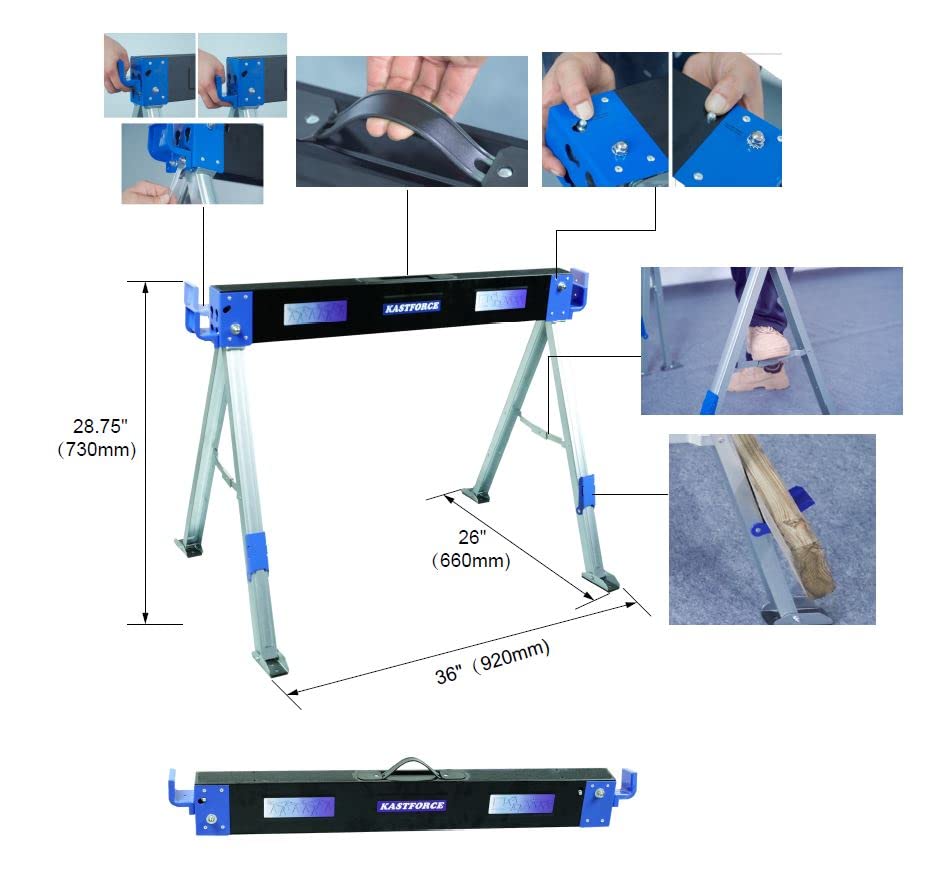KASTFORCE Folding Sawhorse 2200 Lb /1000kg Capacity
