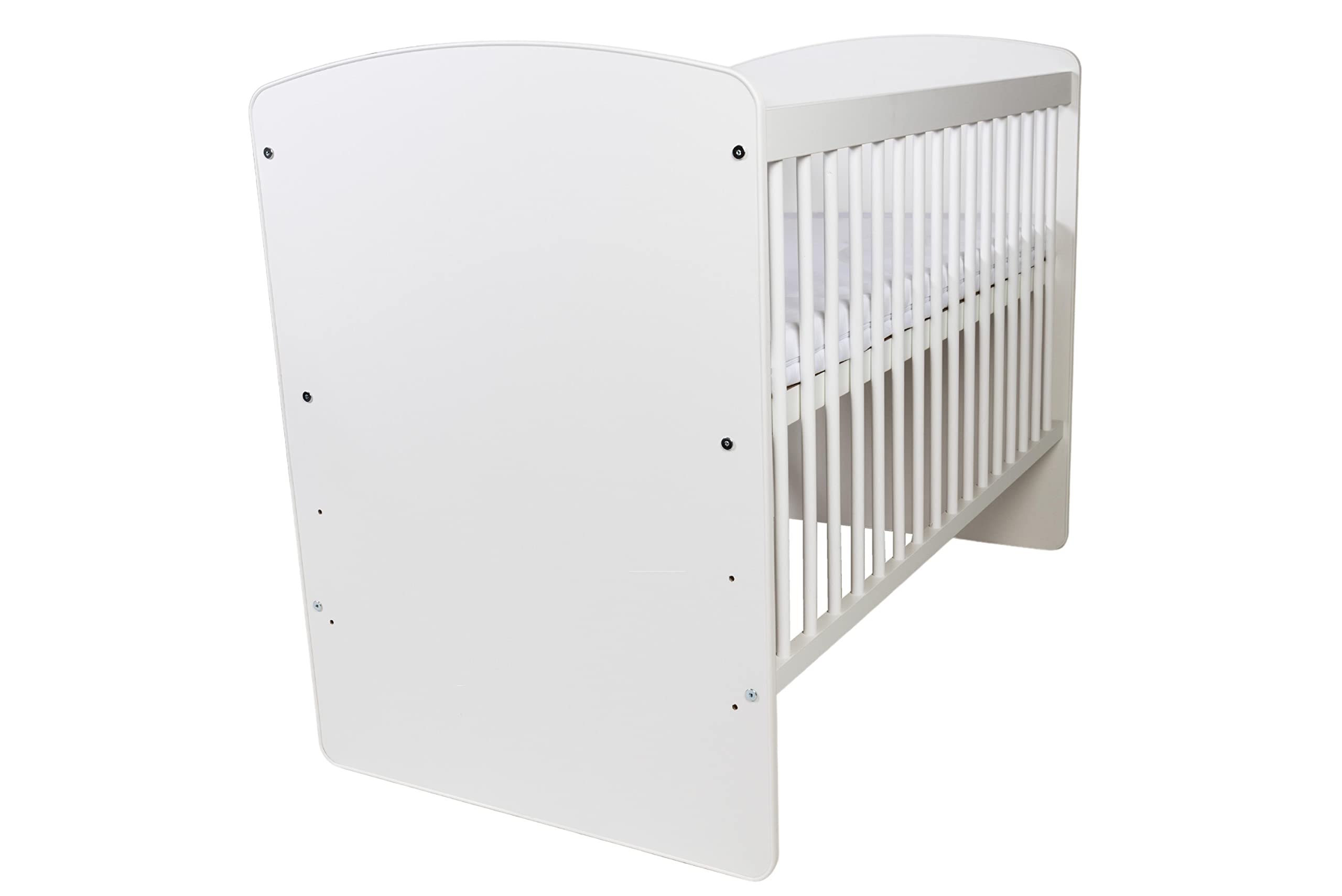 Lit Bébé K2 Blanc 120 x 60 cm avec Sommier À Lattes - Lit Bébé 3 Niveaux Réglable en Hauteur - Bois de Pin Laqué et MDF