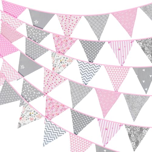 G2PLUS 10M Banderines Guirnalda de Banderine Guirnaldas de Tela 36PCS Guirnalda Triangulos Banderolas Fiesta Decorativas para Dormitorio de Fiesta de Cumpleaños o Decoración de Bodas