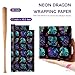 WRAPAHOLIC Dragon Wrapping Paper Roll - Mini Roll - 17 Inch x 16.5 Feet - Neon Dragon Print Mythic Gift Wrap for Boys, Teens, Gamers, Birthday, Anime Party
