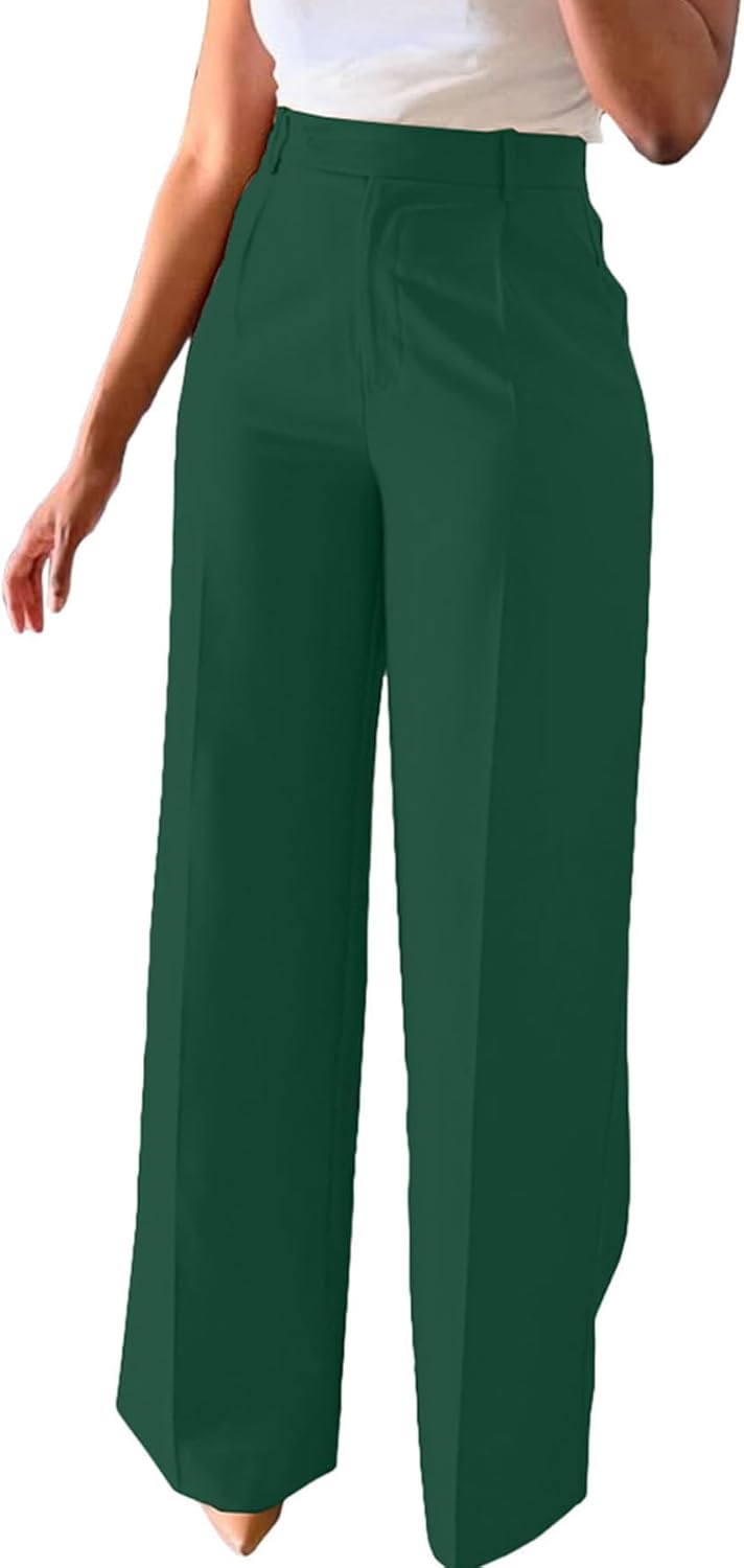 Unybwonn Women Wide Leg Dress Pants High Waisted Straight Leg Business Slacks Work Pants Casual Button Down Trousers