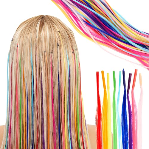 Glamlily Colored Hair Extensions For Kids, Hair Extension Beads, 100-Pcs Synthetic Strands In 10 Rainbow Colors, Includes Tools And Microbeads For Daily Use, Costumes, Formal Events (20 In) #TOP1