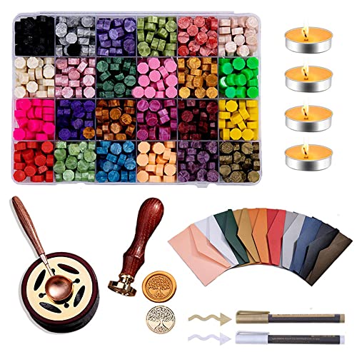HIULLEN Achteckig Siegelwachs Perlen, Stempel Wachssiegel Perlen Set mit verschiedenen zubehörteilen für umschläge, postkarten, diys und geschenke(24 Farben)