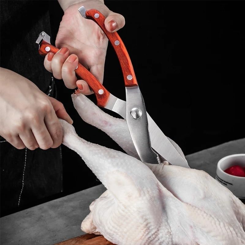 Kitchen Scissors Knife Stainless Steel Heavy Duty Poultry Shears For Cutting Meat Fish Chicken Bone Wood Handle