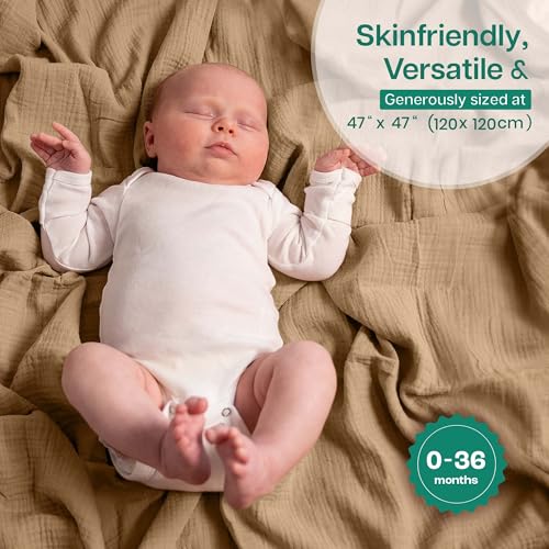 MiFlor Muslin Swaddle Blankets 2 Pack – 47\" x 47\" Soft & Breathable Muslin Baby Blanket for Newborns, Large Swaddle Blanket for Sleeping, 100% Cotton, Multi-Use Baby Swaddling for Boys & Girls