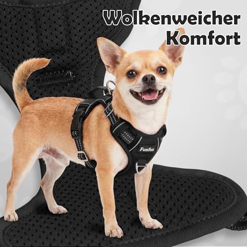 Funfox Hundegeschirr Mittelgroße Hunde, Anti Zug Brustgeschirr Verstellbares Geschirr Hund mit Griff Reflektorstreifen, No Pull Geschirr Hund für Kleine Mittlere Grosse Dog Harness Schwarz L