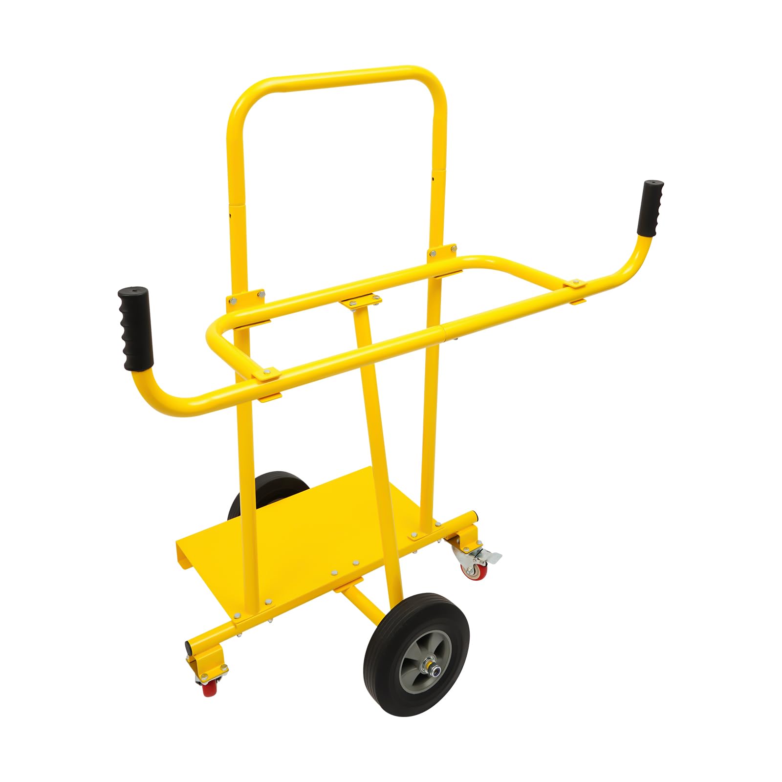 Plattenkarren bis 300Kg mit 4 Rädern (mit 2 Bremsen), Gelb | 113.2x72.66x127.59cm Plattenwagen Schwerlast aus Stahl für Holzbrettern Türen Fenstern Matratzen, mit Praktischen Griffen