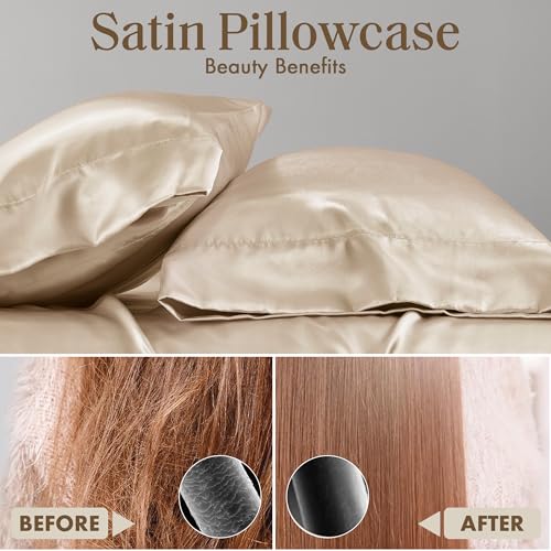 Image of Madison Park Essentials Satin Pillowcase 2 PCS, Silky, Standard Champagne | Pillowcase Cover for Hair & Skin, Luxuriously Soft, Natural Sheen Luster, Cool to Touch, Wrinkle-Free, Machine Washable