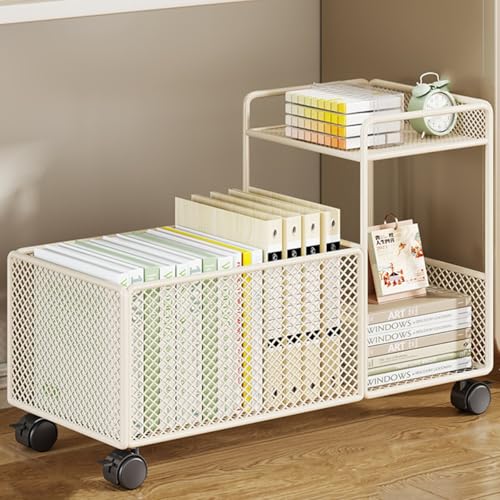 GIZNXBA Librería Estantería para Libros De Pie Carro Archivador Rodante Archivador Estanteria con Ruedas Bloqueables para Salon, Dormitorio, Oficina En Casa(/White-50cm,2 Tier)