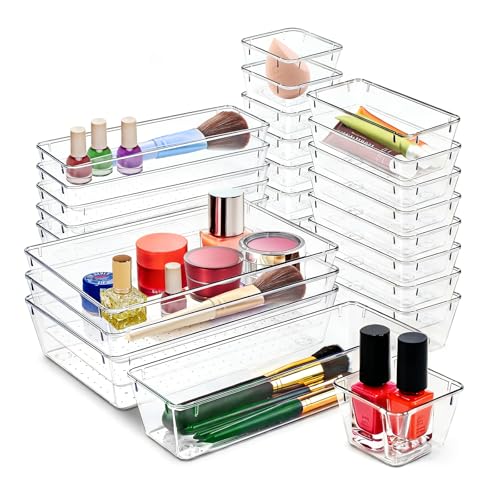 Consejos para Comprar Contenedores de oficina - solo los mejores. 42 Organizadores de Cajones Transparente, Bandejas de Organizadores de Cajones para Maquillaje, Separadores de Cajones de Escritorio Ideal para Tocador de Baño, Maquillaje,...