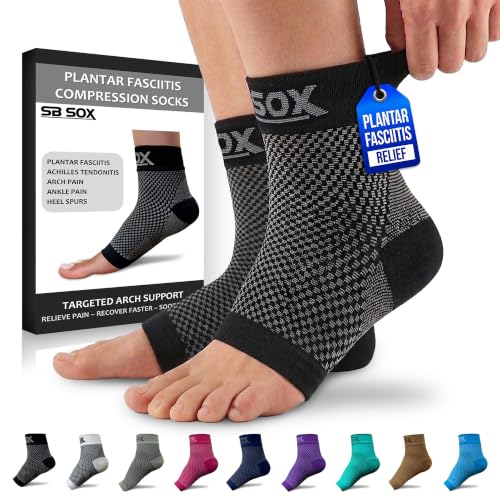SB SOX Compression Socks for Plantar Fasciitis Relief (Black, Large)