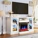 OneBlis 59'' TV Stand, 3 Sided Glass Media Entertainment Center Console Table for TVs up to 65'' with Glass Door, Adjustable Flame LED Color for Living Room, White