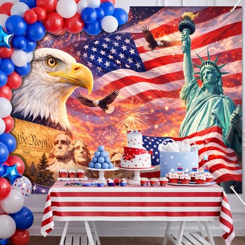 Image of BlissYard 4th of July Backdrop Independence Day Patriotic Decorations American Flag Bald Eagle Statue of Liberty 8x6ft Veterans Day Memorial Day Patriotic Party Banner Photo Booth Background