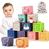 Luclay Bloques Apilables para Bebés 6 Meses 1 2 3 4 años ,Cubos Juguetes Bebe para Masticar la Dentición Juguetes Educativos para el Baño del Bebé Juegue con números, Formas, Animales