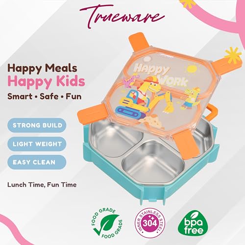 Image of Trueware Astro 304 Stainless Steel PU Insulated Lunch Box with Three Compartment BPA Free, Food Grade Ideal for School, Picnic, Office & Outdoor - 640ml