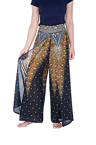 Lannaclothesdesign Womens Wide Leg Trousers Palazzo Pants S M L XL Sizes (M, Black Peacock)