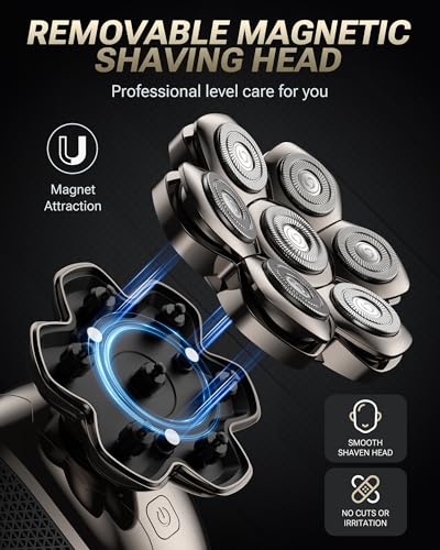 Image of Head Shaver for Bald Men, 7D Floating Electric Razor, Close Smooth Shave for Head, Flexible Heads, Replaceable Blade, IPX7 Waterproof Wet Dry Use, LED Display, USB Charging Gray