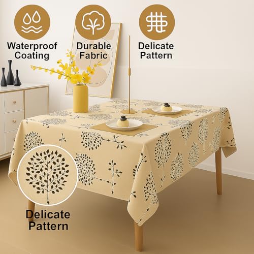 Image of Styleys Dining Table Cover Waterproof with for Kitchen Dining Table Cloth Dust and Oil Repellent (140x180, 1 Table Cover Only, Cream Brocade, CTSD3132)