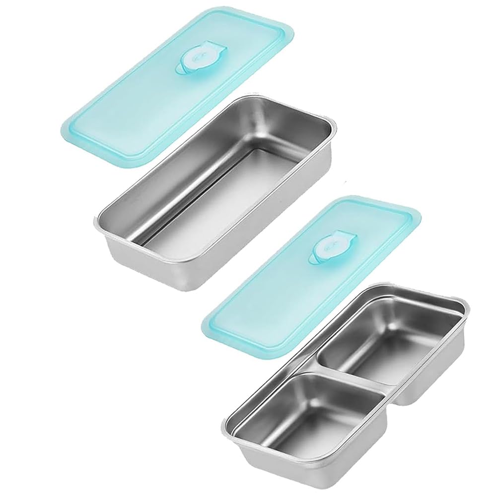 CTRLZS Stainless Steel Food Storage Box with Double Compartments and Portable Lid for Snacks