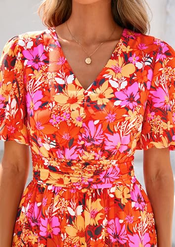 Image of PRETTYGARDEN Womes Boho Maxi Dresses 2026 Summer Spring V Neck Puff Sleeve Empire Waist A Line Flowy Long Beach Floral Dress