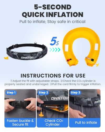 Image of Owntop Manual Inflatable Belt Pack, Adults Swim Jacket with Blowpipe & Whistle, 24g CO2 Cylinder Included, Low Profile for Kayaking, Fishing, Paddle Sports