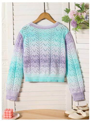 Girl's Ombre Crochet Cardigan Sweaters Cute Hollow Out Sweater Lightweight Cardigan Button Down Long Sleeve Knit Top2