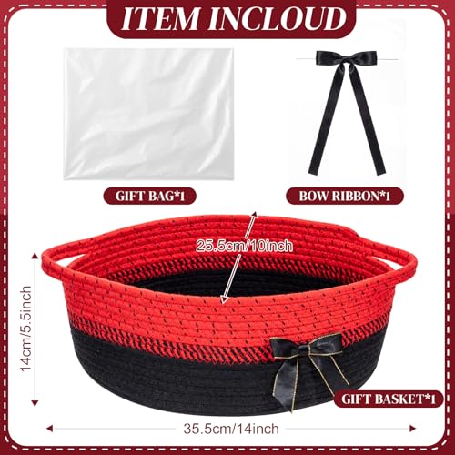 Image of Colingmill 1 Set Woven Basket for Gift Empty with Cellophane Wrap Set 14 x 10 x 5.5 Inch, Medium Decorative Gift Basket Empty to Fill, Cotton Rope Storage Box Decor (Red Black)
