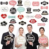 Beeveer 24 Pcs Wedding Photo Booth Props Bulk Wedding Props Kit Party Supplies Photoshoot Selfie Accessories for Bachelorette Weddings Baby Shower Party Decorations